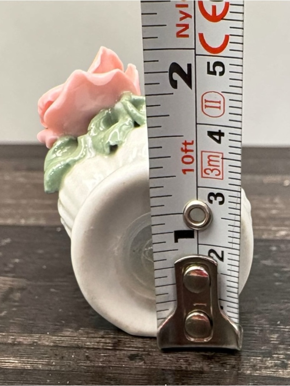 Vintage Porcelain White Salt & Pepper Shakers w/ Molded Pink Rose & Green Leaves - Picture 10 of 12
